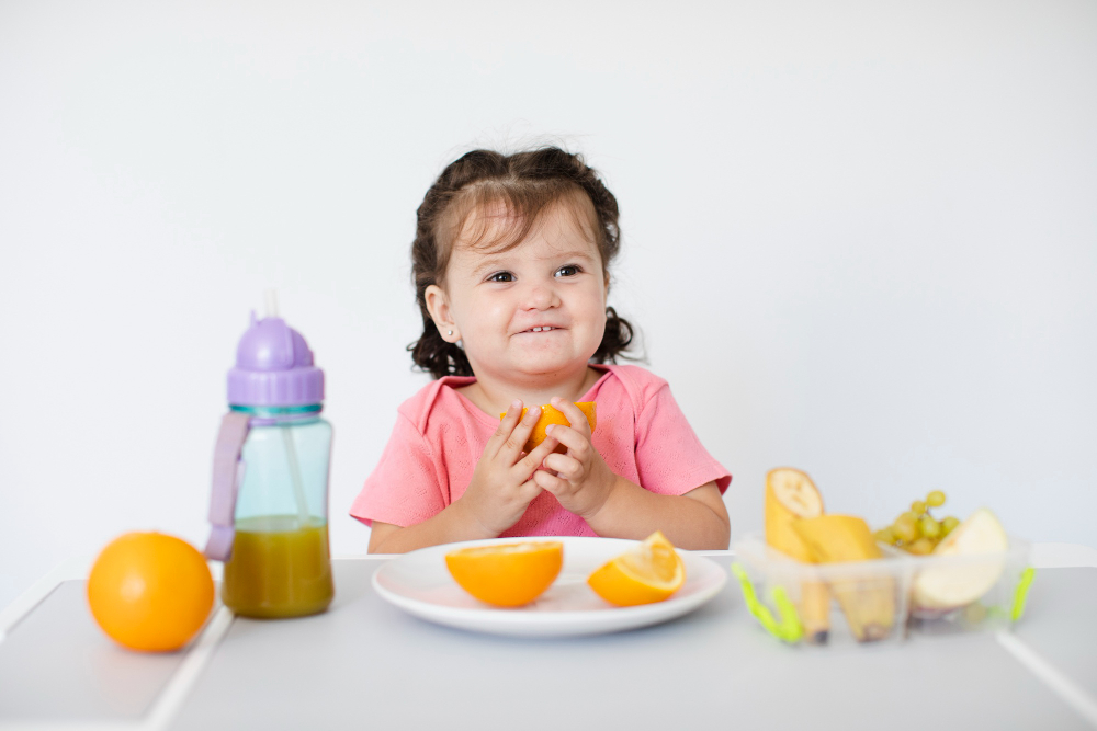 baby eating healthy food