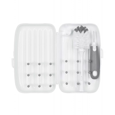 OXO Tot on-the-go drying rack & bottle brush Grey - แปรงล้างขวดนม แบบพกพา สีเทา