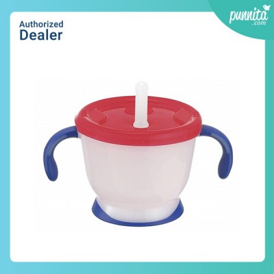 Richell ถ้วยหัดดูด AQ Straw Training MUG ถ้วยฝึกดูดหลอด มีปุ่มกดดันน้ำ สี Navy Blue