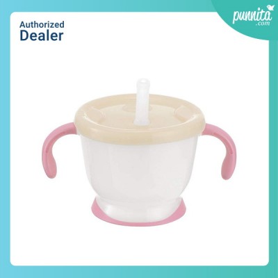 Richell ถ้วยหัดดูด AQ Straw Training MUG ถ้วยฝึกดูดหลอด มีปุ่มกดดันน้ำ สี Pink