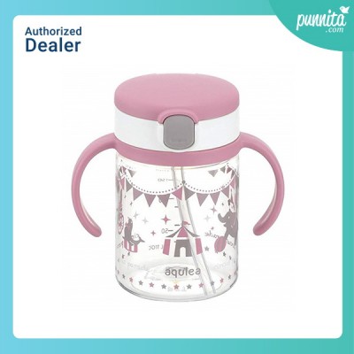 Richell AQ Clear Straw Bottle MUG แก้วหลอดดูดกันสำลัก สี Pink 200ml
