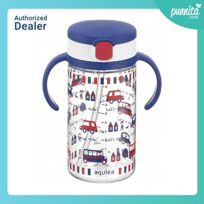 Richell AQ Clear Straw Bottle MUG แก้วหลอดดูดกันสำลัก สี Navy Blue 320ml