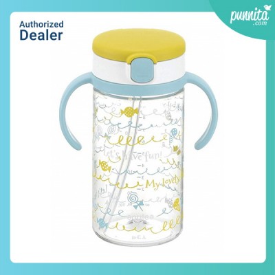 Richell AQ Clear Straw Bottle MUG แก้วหลอดดูดกันสำลัก สี Yellow 320ml