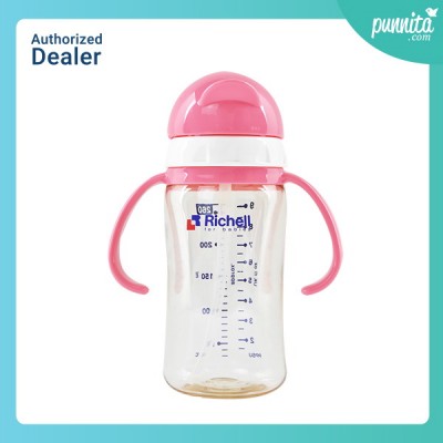 Richell ขวดหลอดดูด 260ml สีชมพู