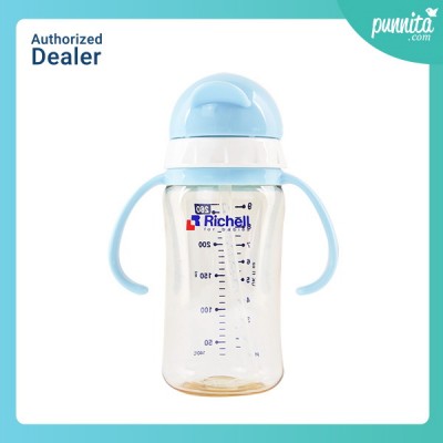 Richell ขวดหลอดดูด 260ml สีฟ้า