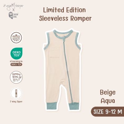 New Collection !! Kaya Harper x Snow Owl เสื้อผ้าเด็ก ชุด Sleeveless Romper แขนกุด-ขายาว(2 Way Zipper)9-12/Beige-Aqua