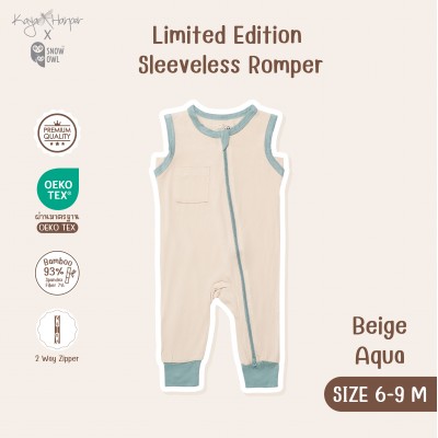 New Collection !! Kaya Harper x Snow Owl เสื้อผ้าเด็ก ชุด Sleeveless Romper แขนกุด-ขายาว(2 Way Zipper)6-9/Beige-Aqua