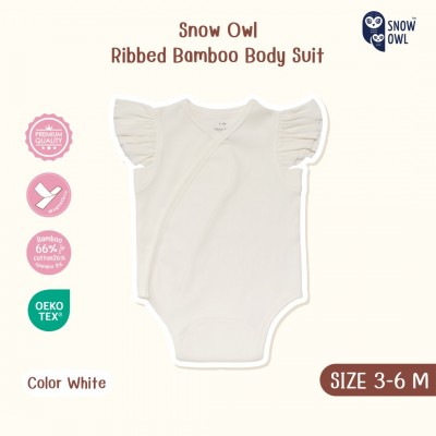 New !!  Snow Owl Ribbed Bamboo Body Suit ชุด น้องผู้หญิงสุดน่ารัก(MagnetBric)3-6 M/WHITE