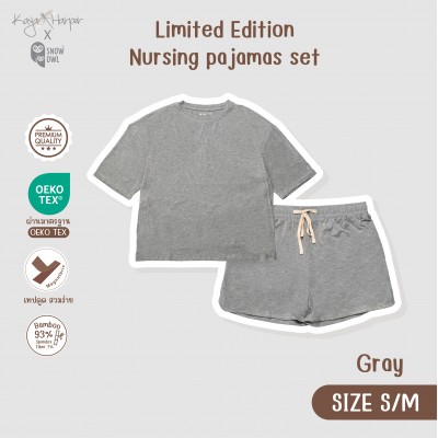 New Collection !! Kaya Harper x Snow owl pajamas set ชุดให้นมคุณแม่  (Magnetbric) Size S-M/Grey 