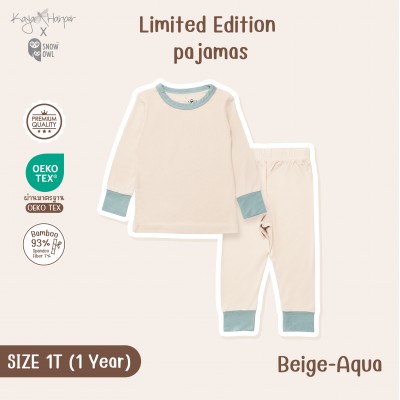 New Collection !! Kaya Harper x Snow owl ชุดนอนเด็ก แขน-ขายาว 1T(1Year) Beige- Beige-Aqua