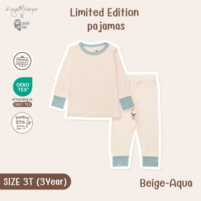 New Collection !! Kaya Harper x Snow owl ชุดนอนเด็ก แขน-ขายาว 3T(3Year)  Beige-Aqua
