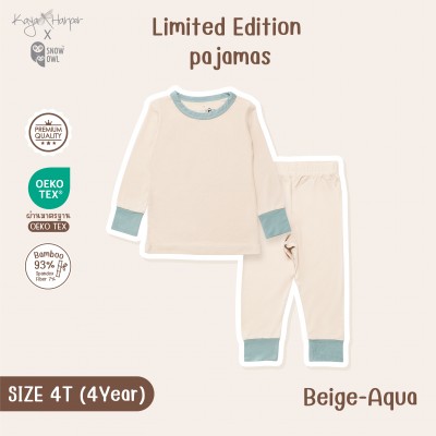 New Collection !! Kaya Harper x Snow owl ชุดนอนเด็ก แขน-ขายาว 4T(4Year)  Beige-Aqua